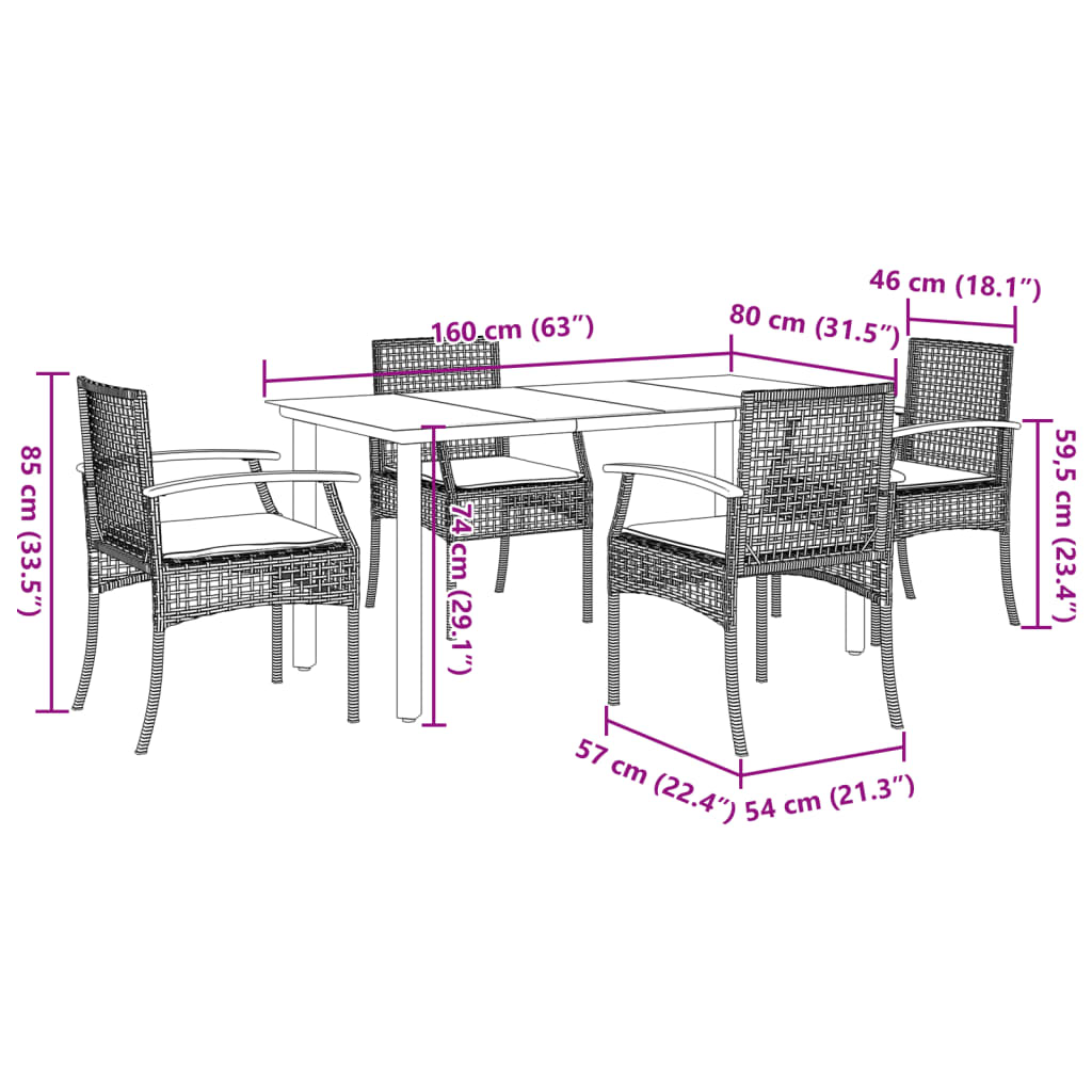 Garden Dining Set Grey, Black