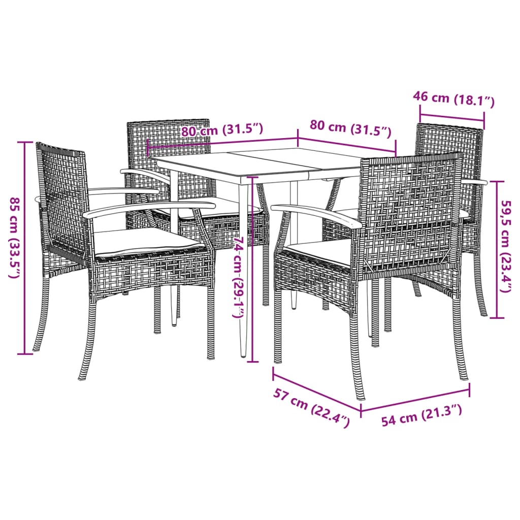 Patio Dining Set Beige PE Rattan Medium Removable Covers