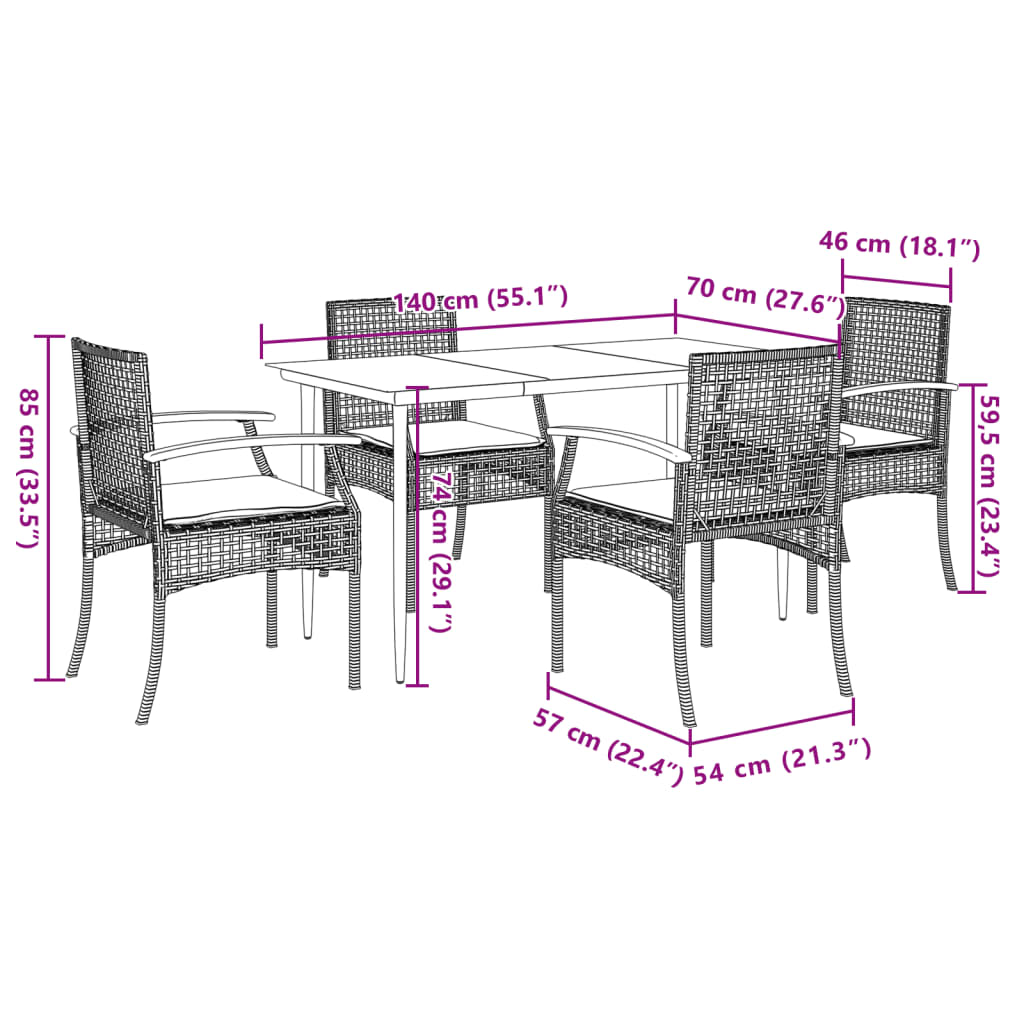 Garden Dining Set Beige chairs and cushions, Black table PE Rattan