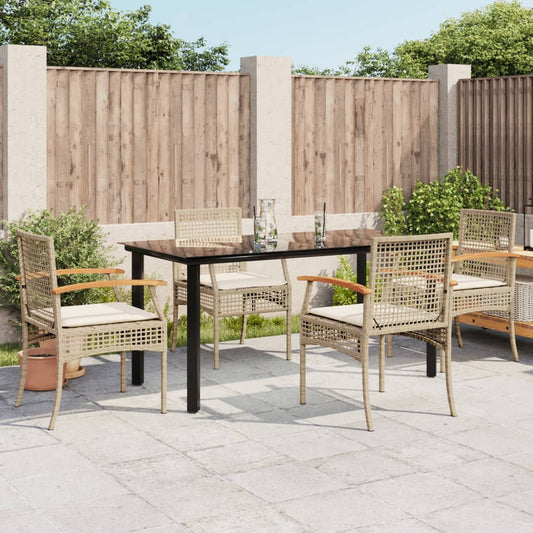 Garden Dining Set Black table, Beige chairs, Cream white cushions