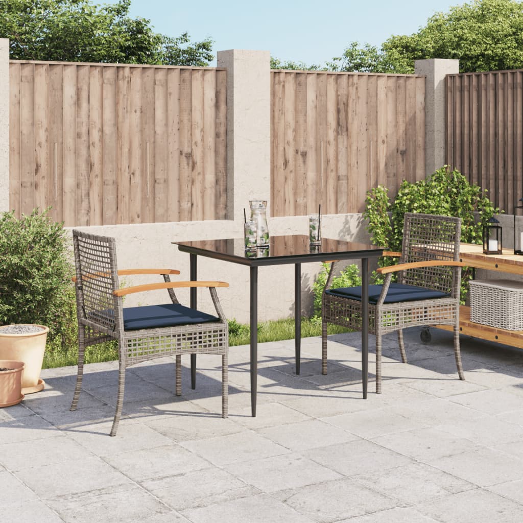 Patio Dining Set Set of 2 Gray PE rattan Compact Modern