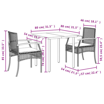 Patio Dining Set Set of 2 Gray PE rattan Medium Durable