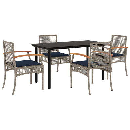 5 Piece Patio Dining Set with Cushions Gray Poly Rattan