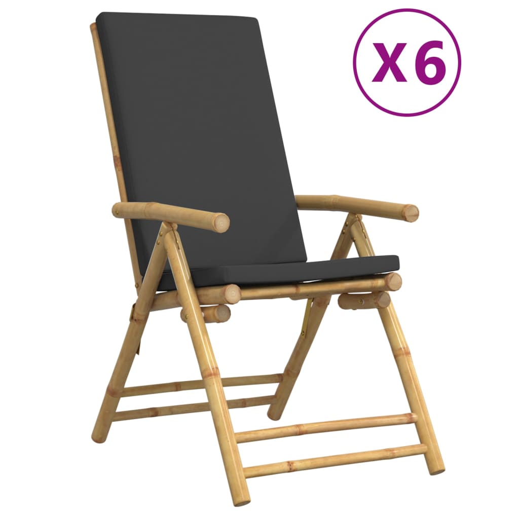 Garden Reclining Chair Set of 6 Dark gray and bamboo