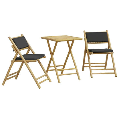 Bistro Set Dark Grey, Natural Bamboo Bamboo, Polyester Compact