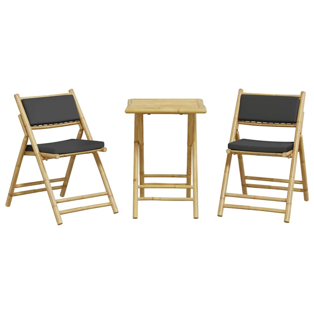 Bistro Set Dark Grey, Natural Bamboo Bamboo, Polyester Compact