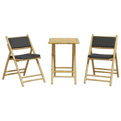 Bistro Set Dark Grey, Natural Bamboo Bamboo, Polyester Compact