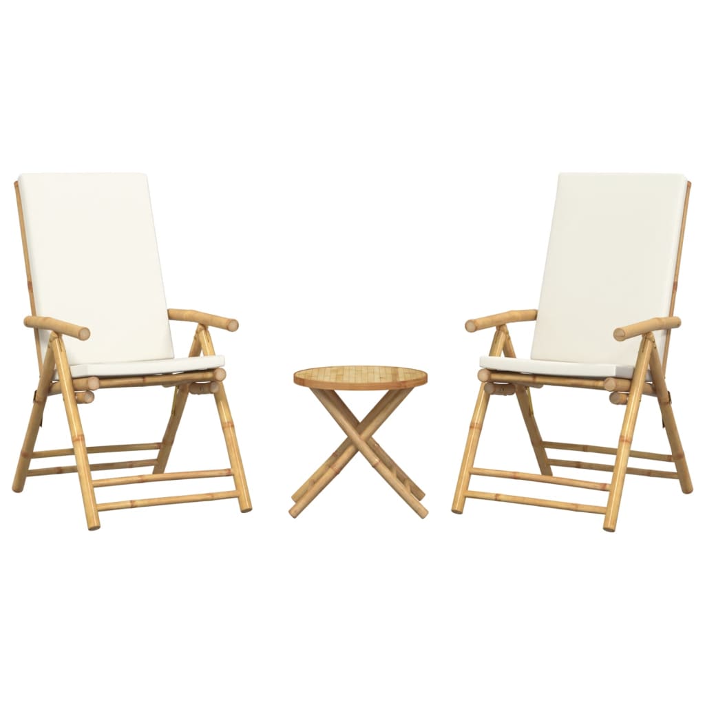 Bistro Set Cream White Bamboo, Fabric (100% polyester) 3 Piece Set