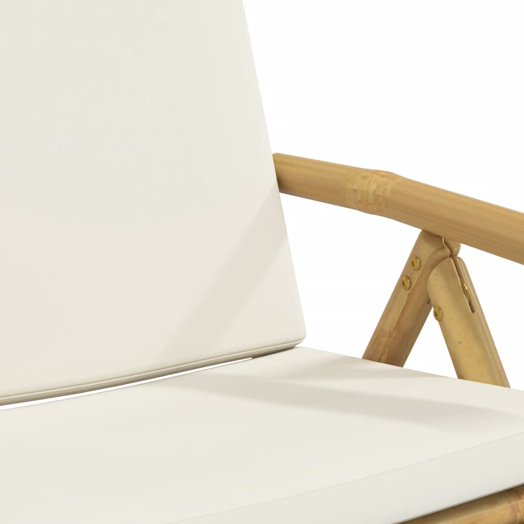 Bistro Set Cream White Bamboo, Fabric (100% polyester) 3 Piece Set