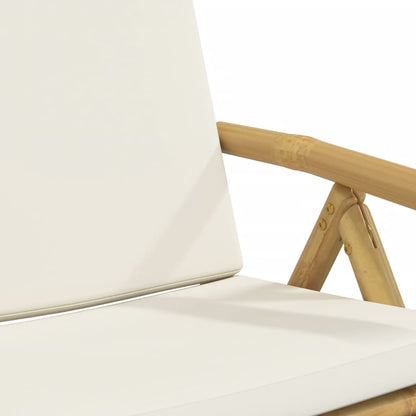 Bistro Set Cream White Bamboo, Fabric (100% polyester) 3 Piece Set
