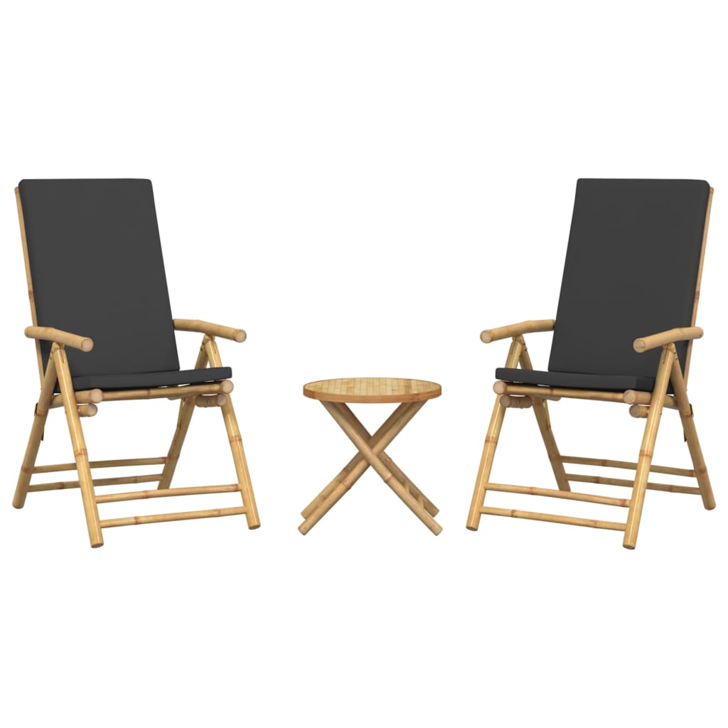 Bistro Set Dark Grey, Natural Brown Bamboo, Polyester Small