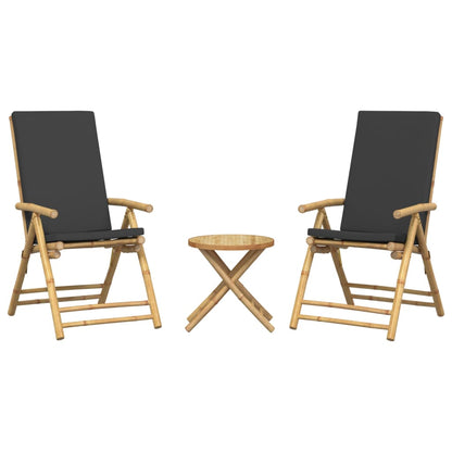 Bistro Set Dark Grey, Natural Brown Bamboo, Polyester Small