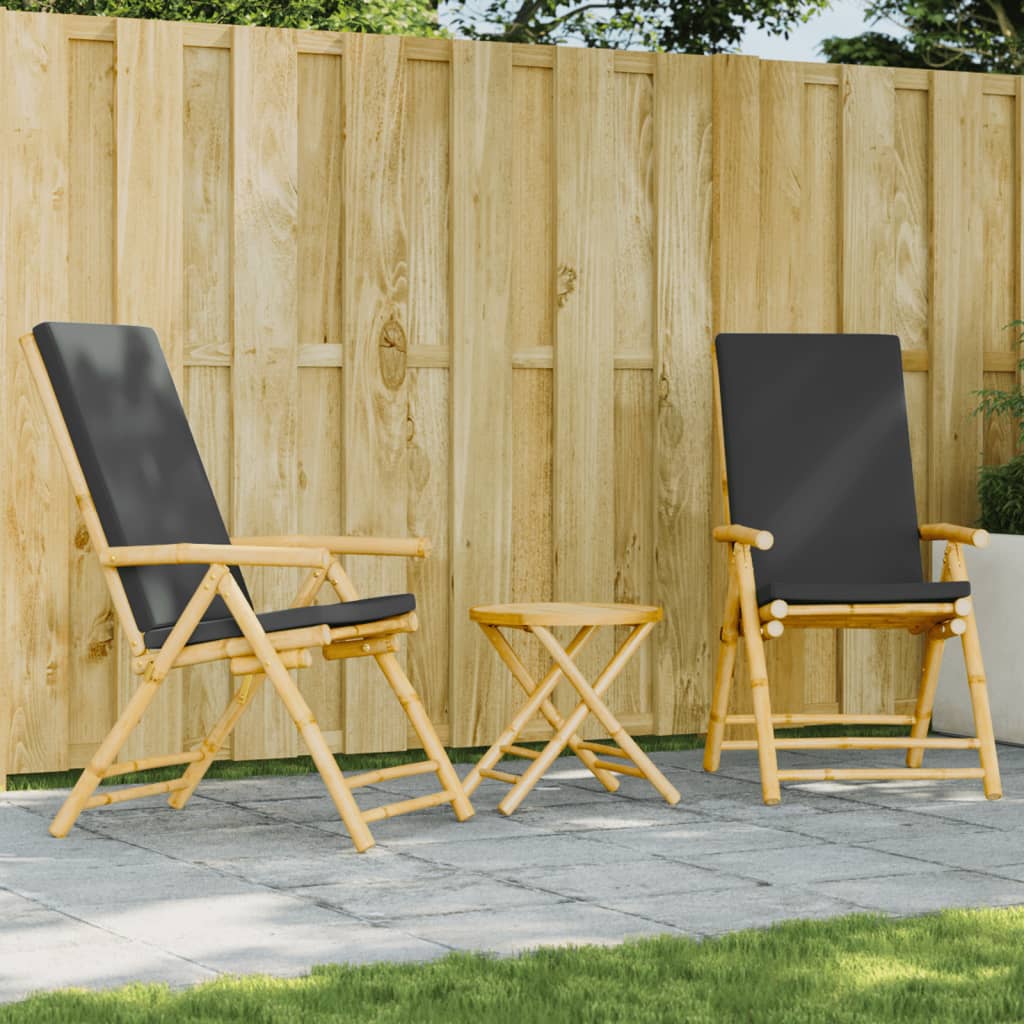 Bistro Set Dark Grey, Natural Brown Bamboo, Polyester Small
