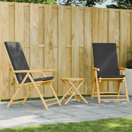 Bistro Set Dark Grey, Natural Brown Bamboo, Polyester Small