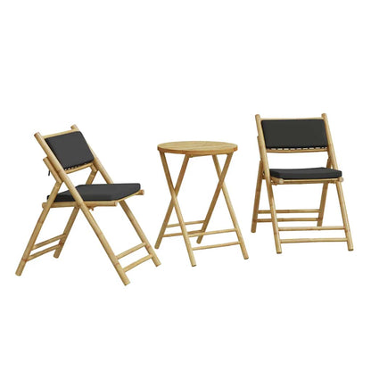 Bistro Set Dark Grey, Bamboo Bamboo, Polyester Medium Foldable