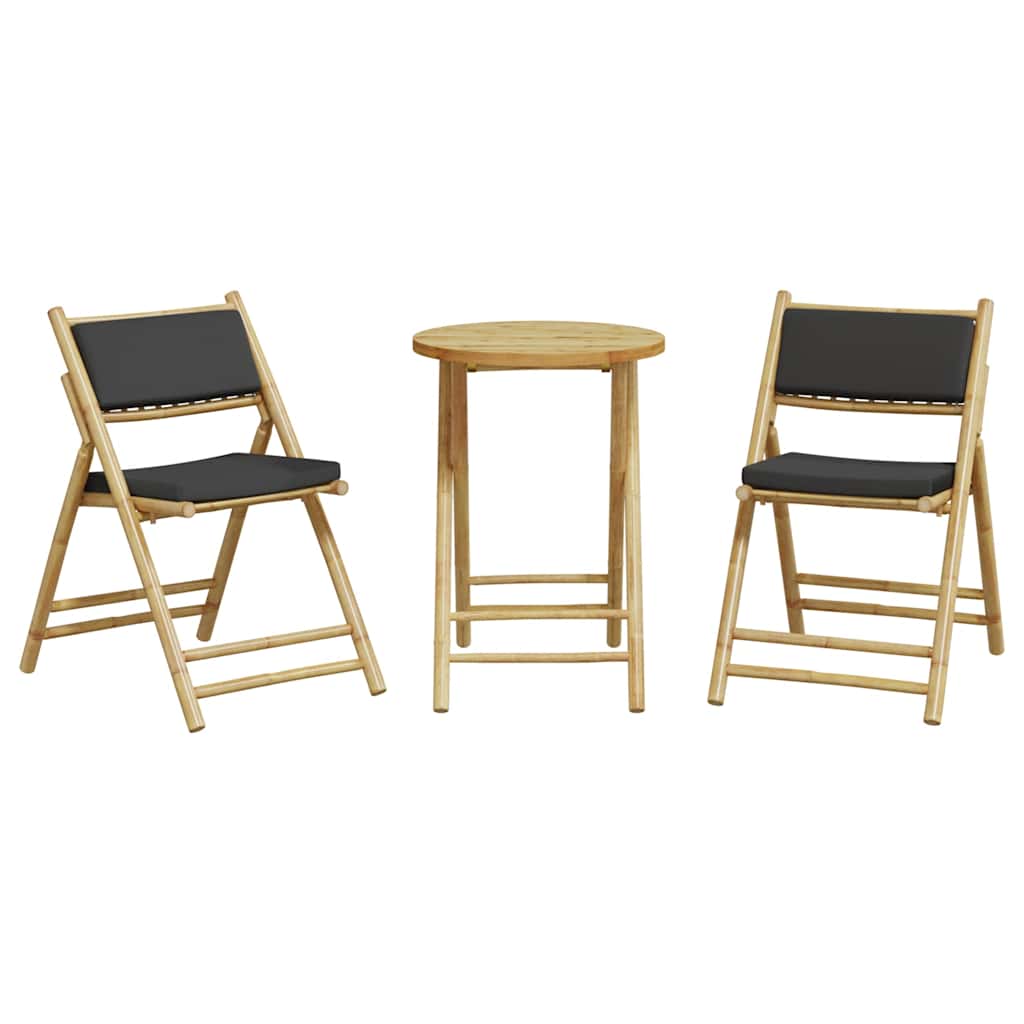 Bistro Set Dark Grey, Bamboo Bamboo, Polyester Medium Foldable