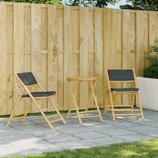 Bistro Set Dark Grey, Bamboo Bamboo, Polyester Medium Foldable