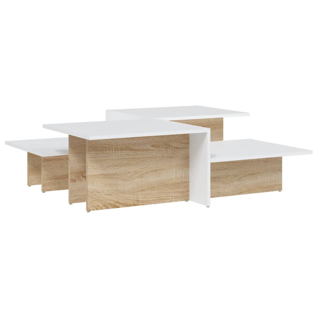 Coffee Table Set of 2 Sonoma Oak and White Engineered Wood Medium