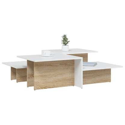 Coffee Table Set of 2 Sonoma Oak and White Engineered Wood Medium