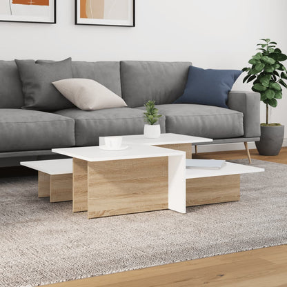 Coffee Table Set of 2 Sonoma Oak and White Engineered Wood Medium