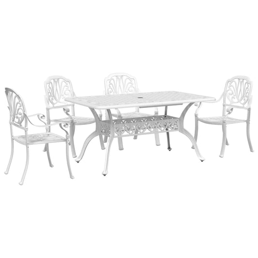 Garden Dining Set White Cast aluminum 5 Piece Set