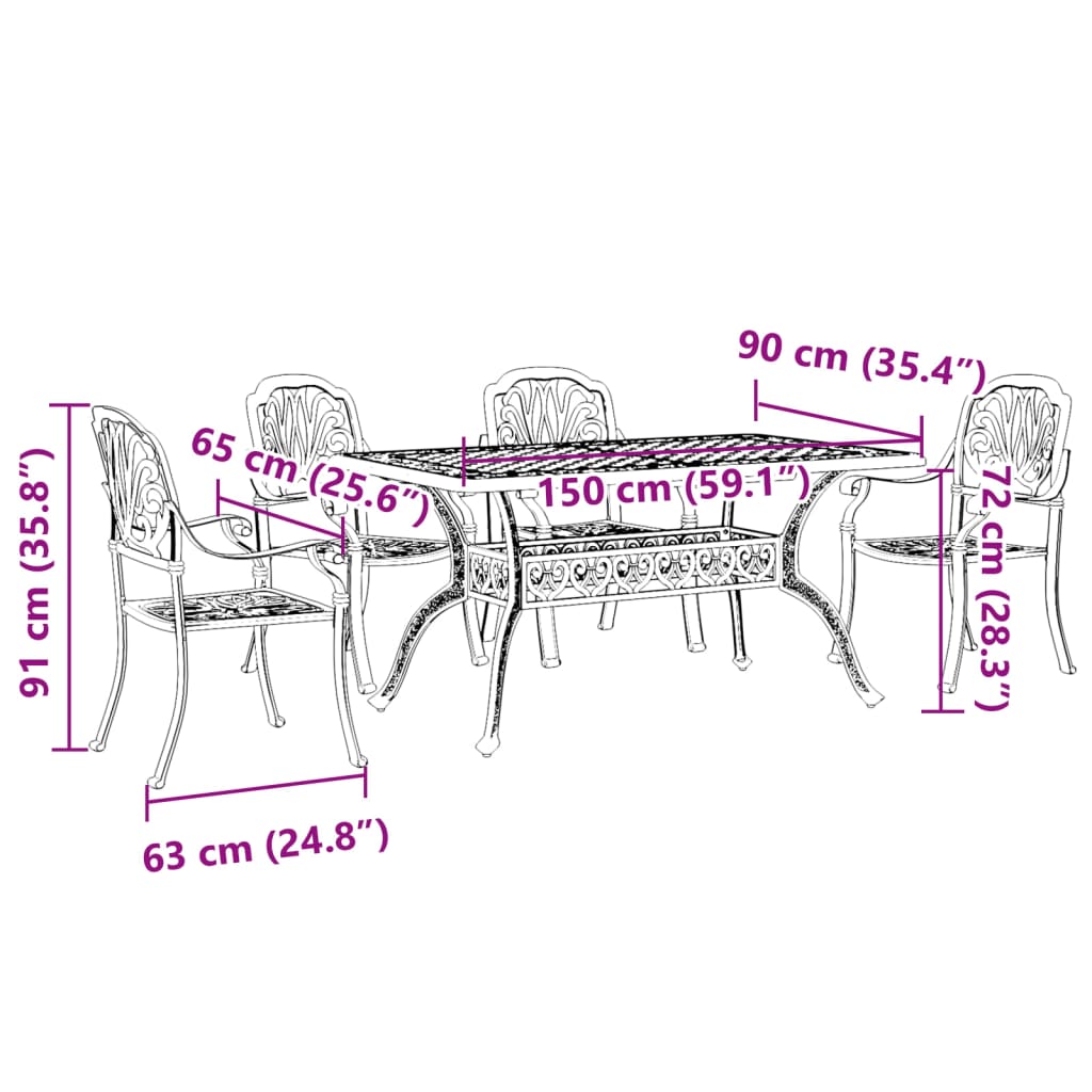 Garden Dining Set White Cast aluminum 5 Piece Set