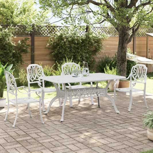 Garden Dining Set White Cast aluminum 5 Piece Set