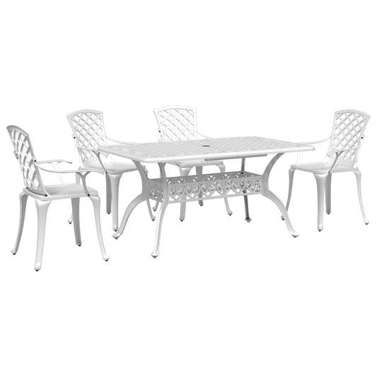 Garden Dining Set White Cast Aluminum 5 Piece Durable