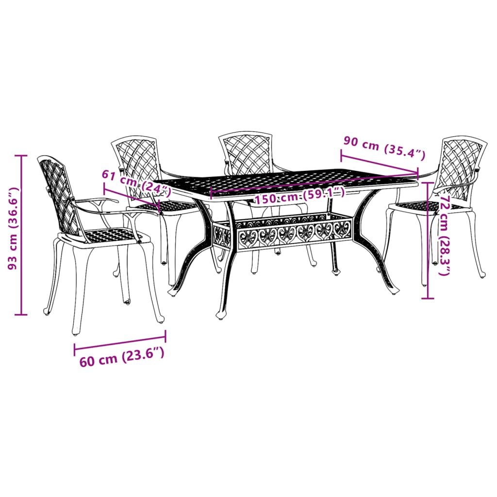Garden Dining Set White Cast Aluminum 5 Piece Durable