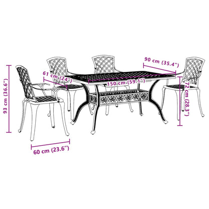 Garden Dining Set White Cast Aluminum 5 Piece Durable
