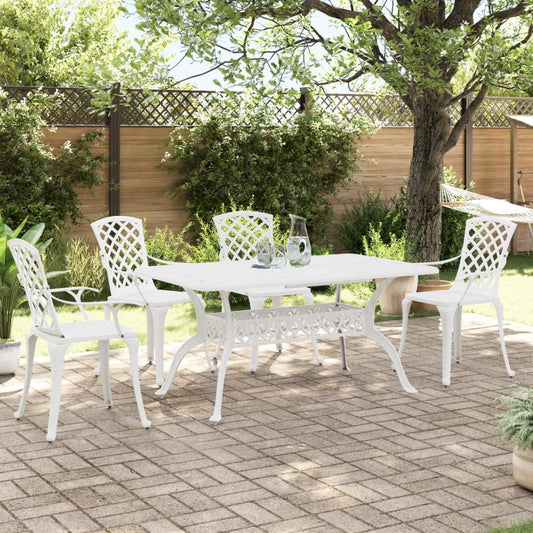 Garden Dining Set White Cast Aluminum 5 Piece Durable