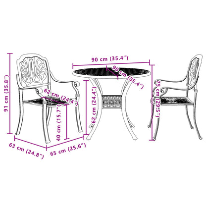 Bistro Set White Cast Aluminum Standard Durable Bistro Set