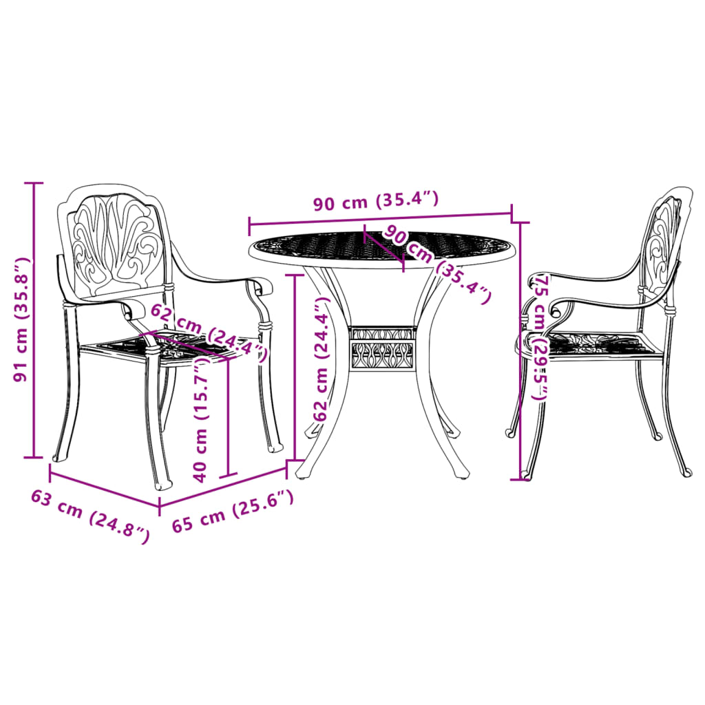 Bistro Set White Cast Aluminum Standard Durable Bistro Set