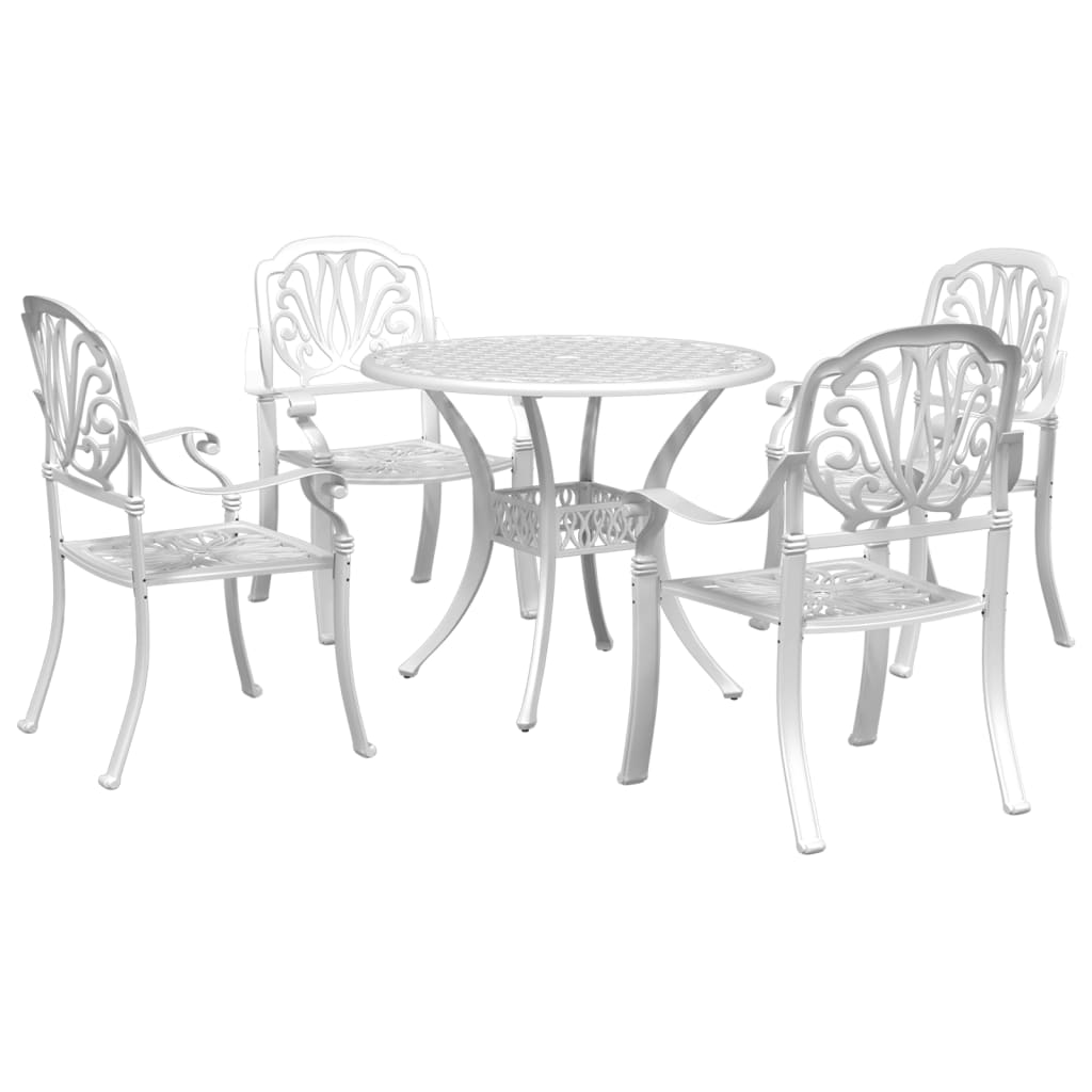 Garden Dining Set White Cast Aluminum Medium Durable