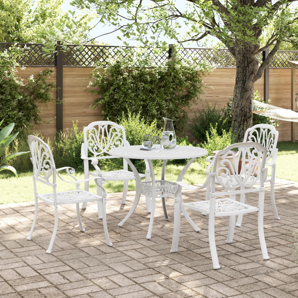 Garden Dining Set White Cast Aluminum Medium Durable