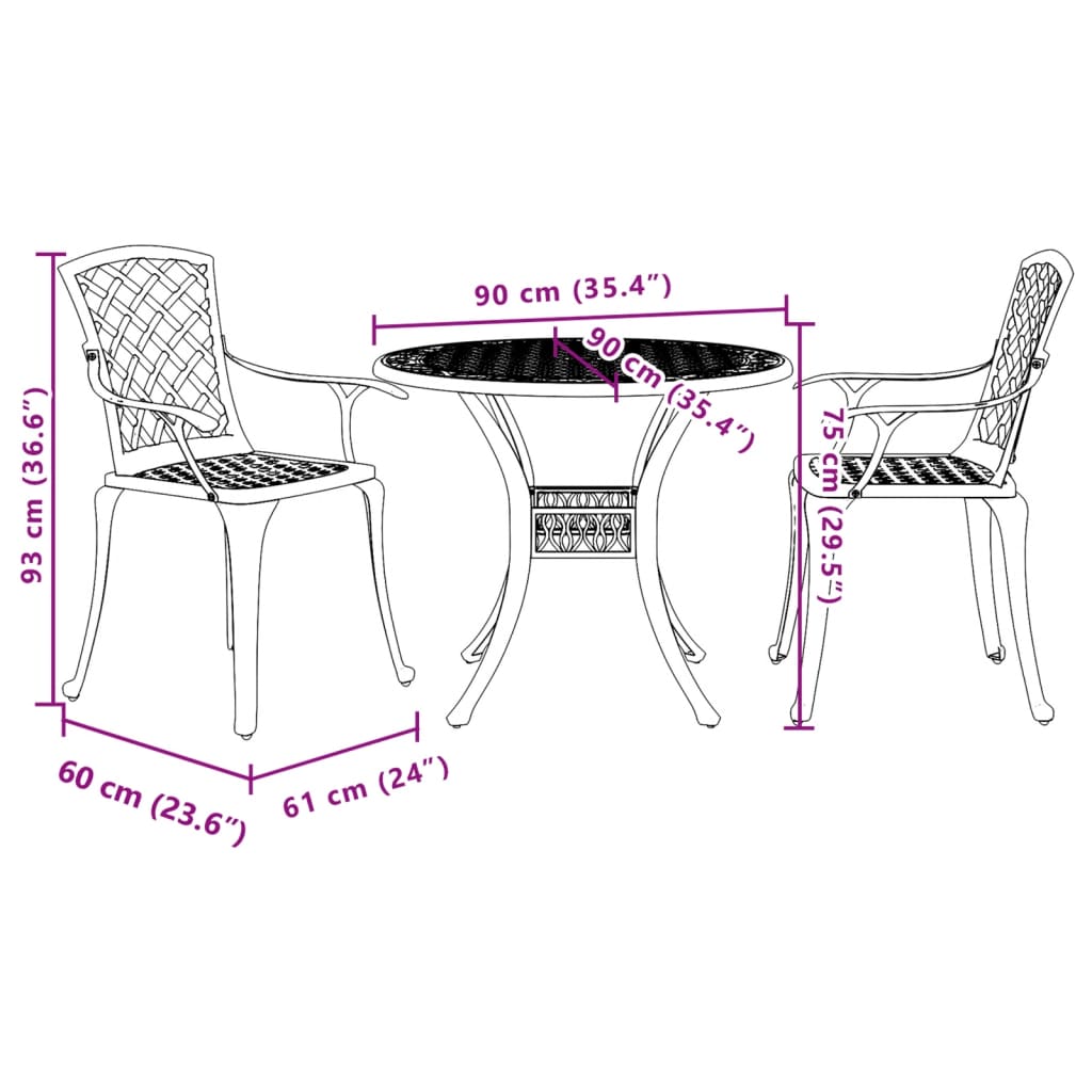 Bistro Set White Cast Aluminum Medium Durable Bistro Set