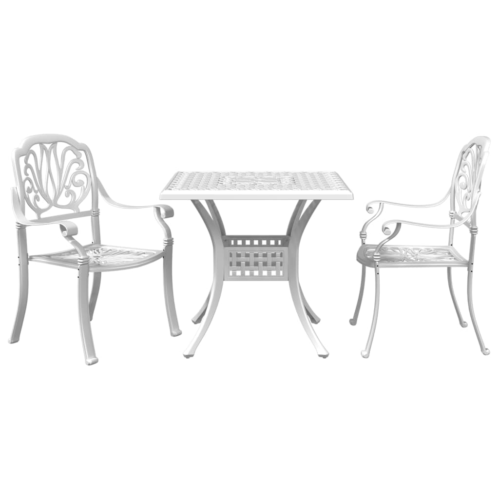 Bistro Set White Cast Aluminum Compact Durable Bistro Set