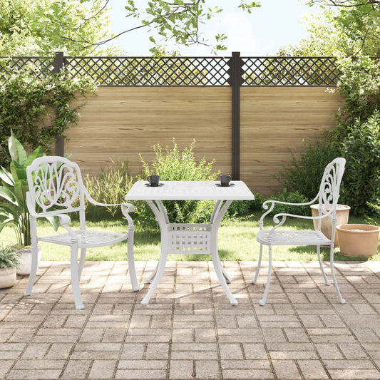 Bistro Set White Cast Aluminum Compact Durable Bistro Set