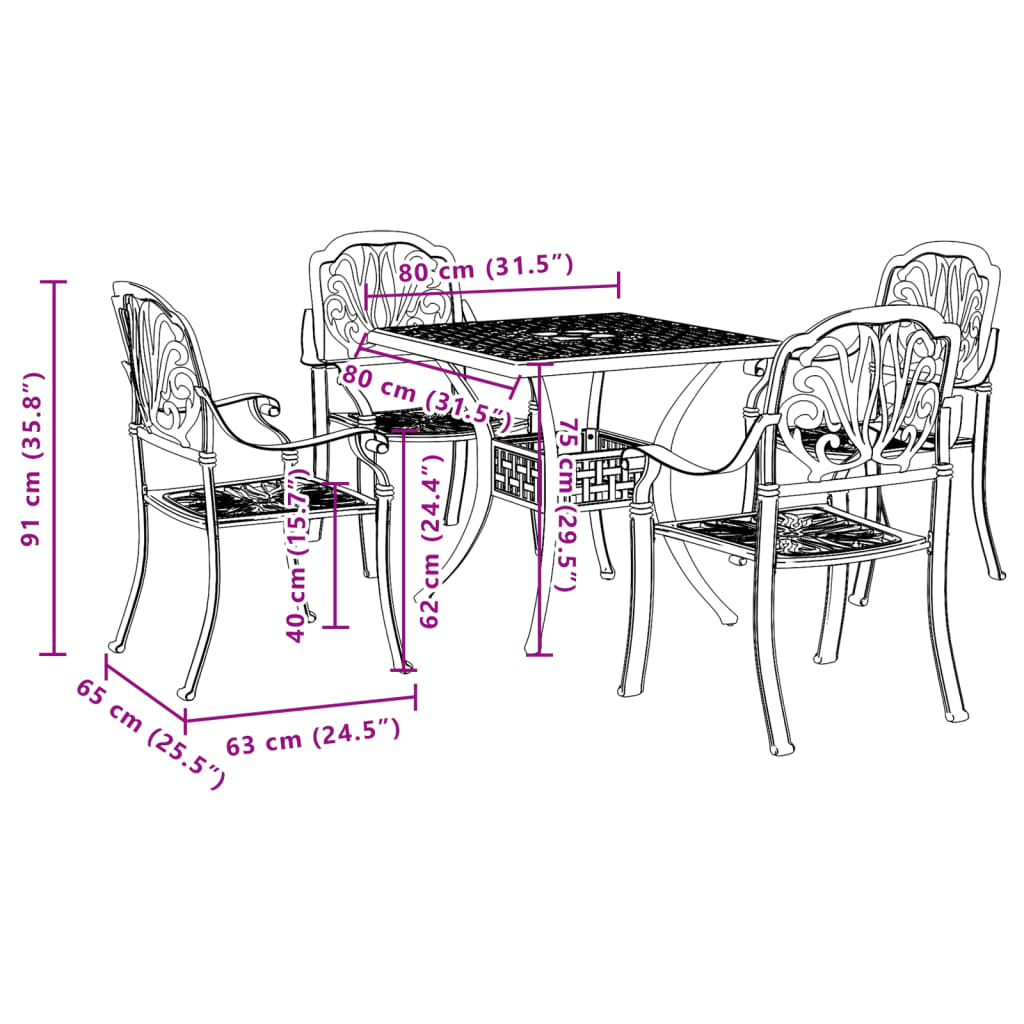 Garden Dining Set White Cast Aluminum Medium Durable