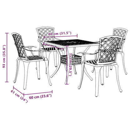 Garden Dining Set White Cast Aluminum 5 Piece Set Durable