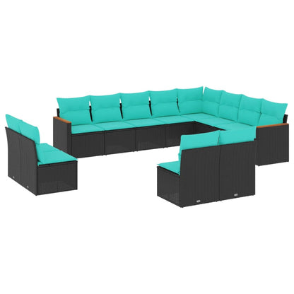 Patio Sofa Set Black PE rattan, powder-coated steel 12 Piece