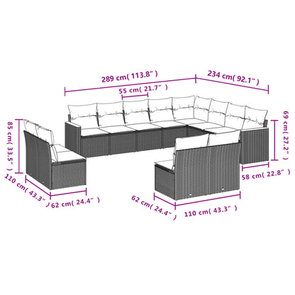 Patio Sofa Set Black PE rattan, powder-coated steel 12 Piece