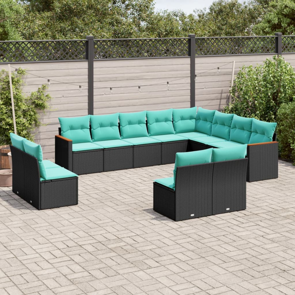 Patio Sofa Set Black PE rattan, powder-coated steel 12 Piece