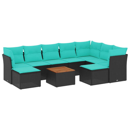 10 Piece Patio Sofa Set with Cushions Black Poly Rattan