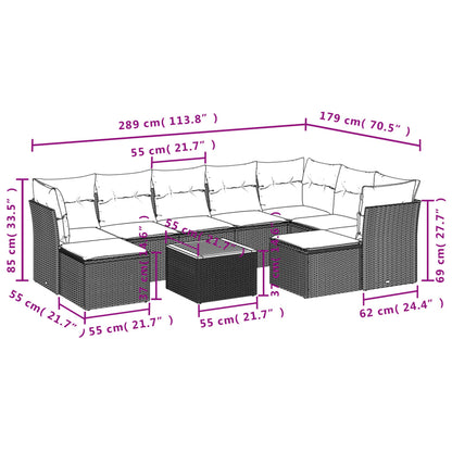 10 Piece Patio Sofa Set with Cushions Black Poly Rattan