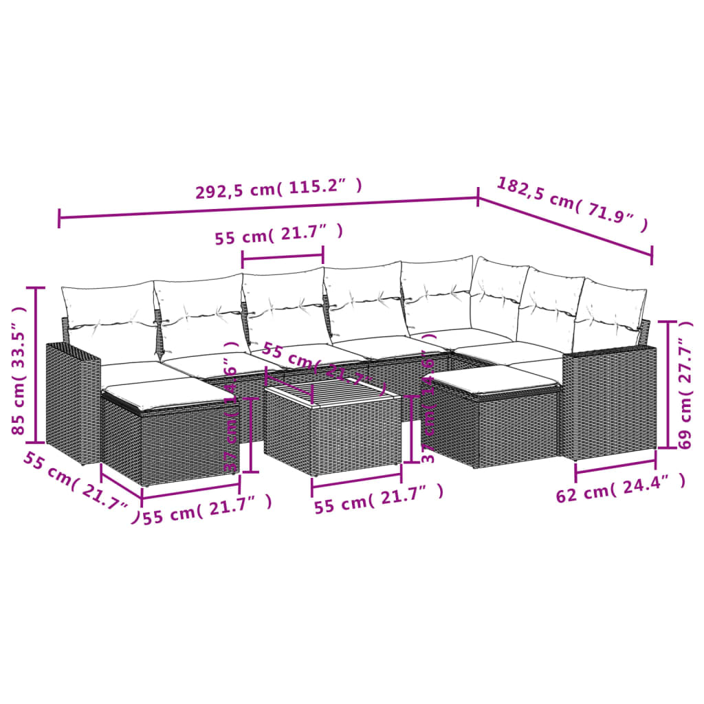 10 Piece Patio Sofa Set with Cushions Black Poly Rattan