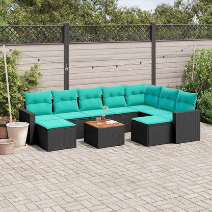 10 Piece Patio Sofa Set with Cushions Black Poly Rattan