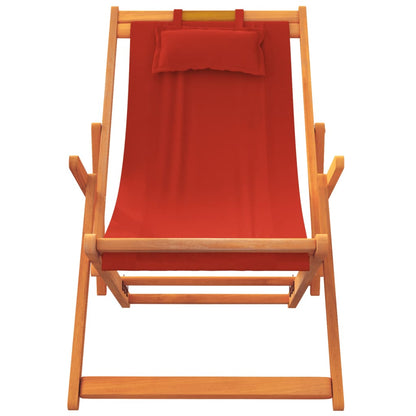 Folding Beach Chair Set of 2 Red Solid eucalyptus wood, Polyester
