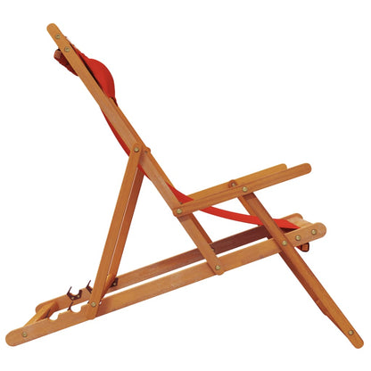 Folding Beach Chair Set of 2 Red Solid eucalyptus wood, Polyester