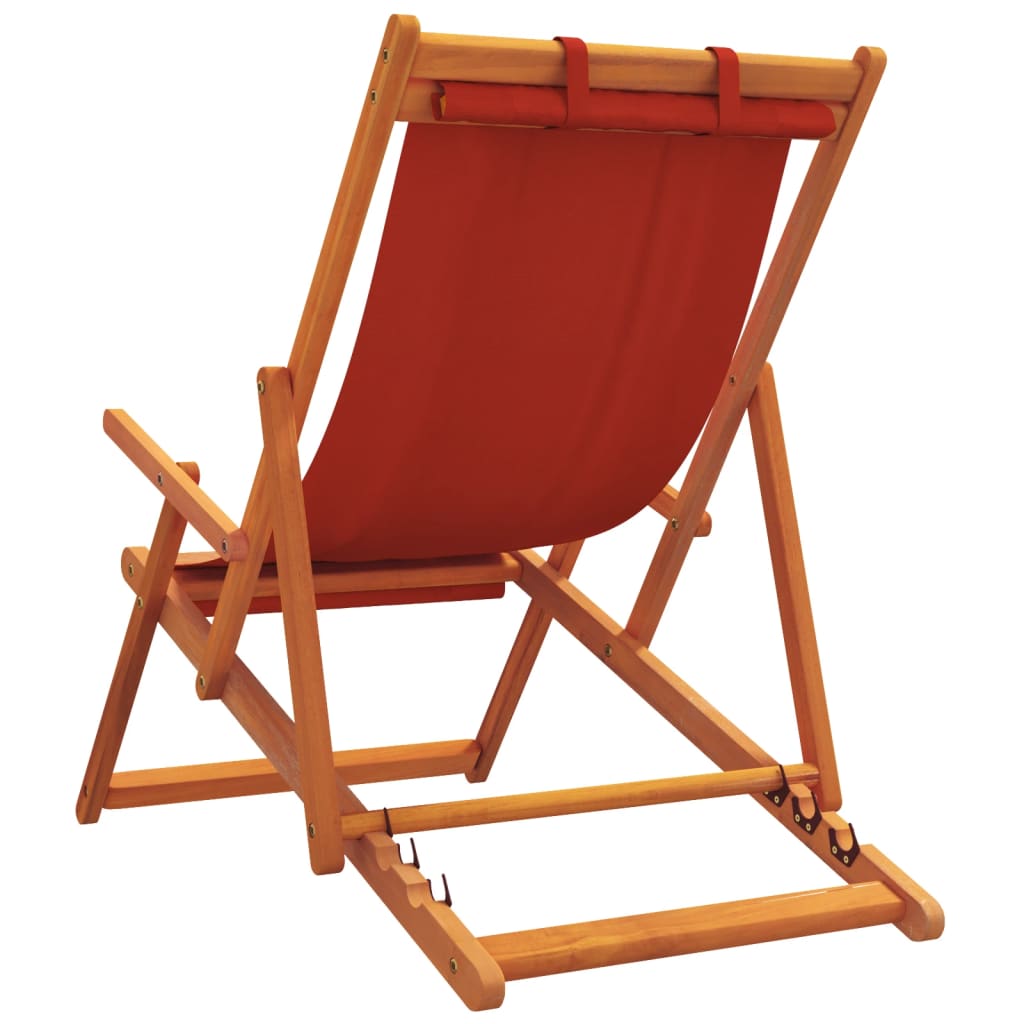 Folding Beach Chair Set of 2 Red Solid eucalyptus wood, Polyester